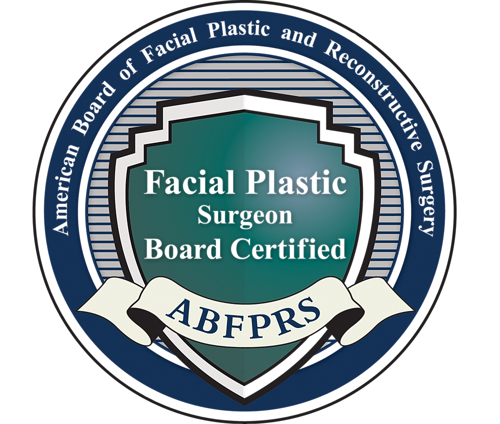 Facial plastic surgeon board certification seal.